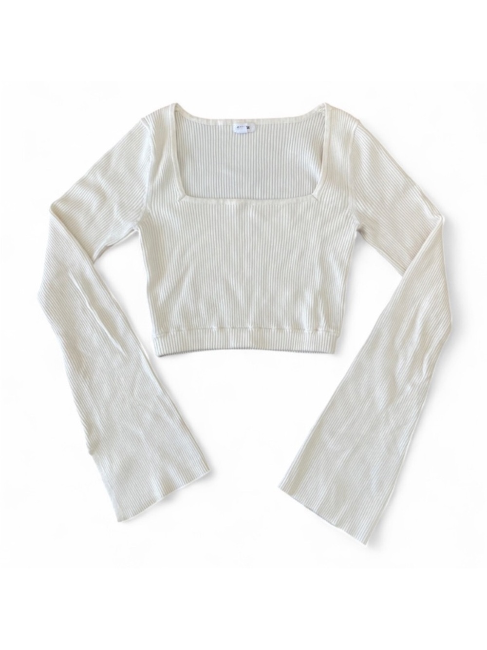 Garage XS Square Neck Long Sleeve Ribbed Crop Top - Cream